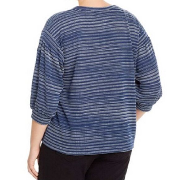 Cupio Blush Stretch Striped Pouf Sleeve Round Neck Top 1X (1123) - Picture 2 of 6